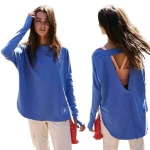 FREE PEOPLE MOVEMENT Blue Simply Layer Open Back Top Thumbholes M